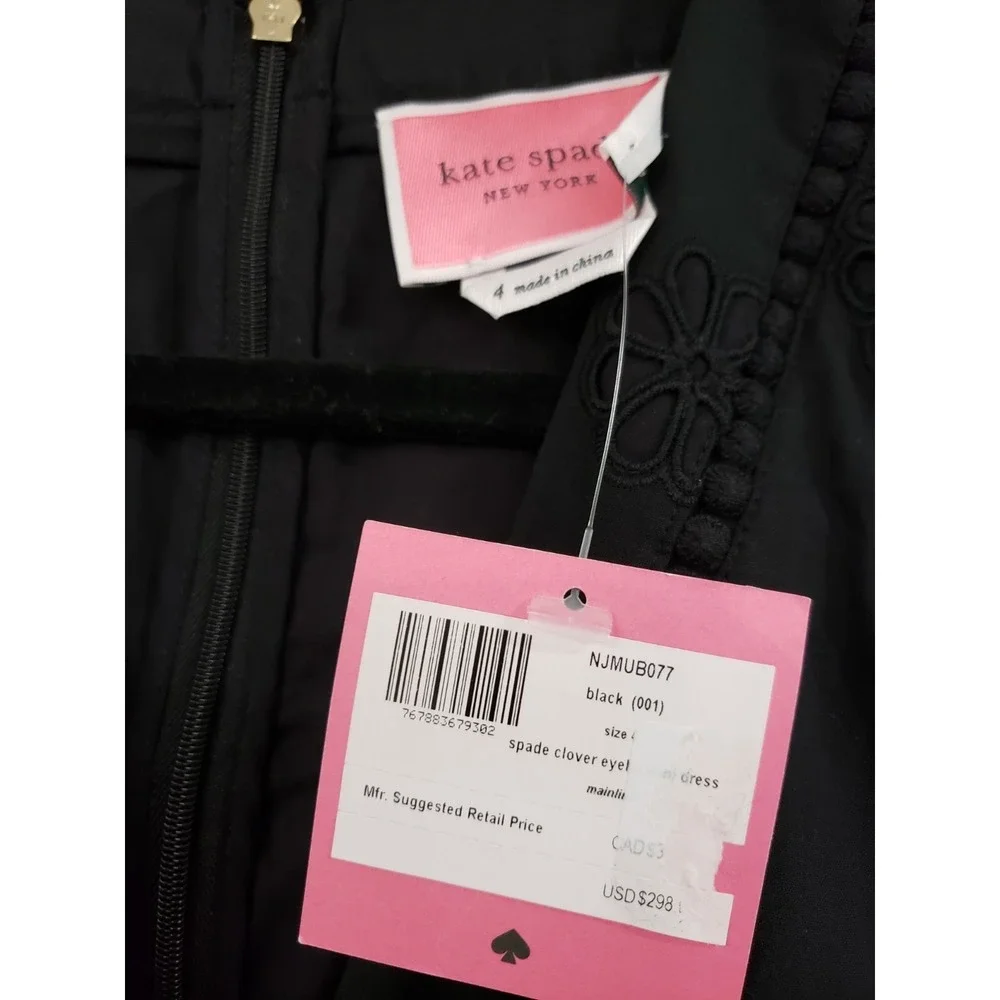 NEW Kate Spade‎ Spade Clover Eyelet Mini Dress Black Floral Size 4 SLEEVELESS